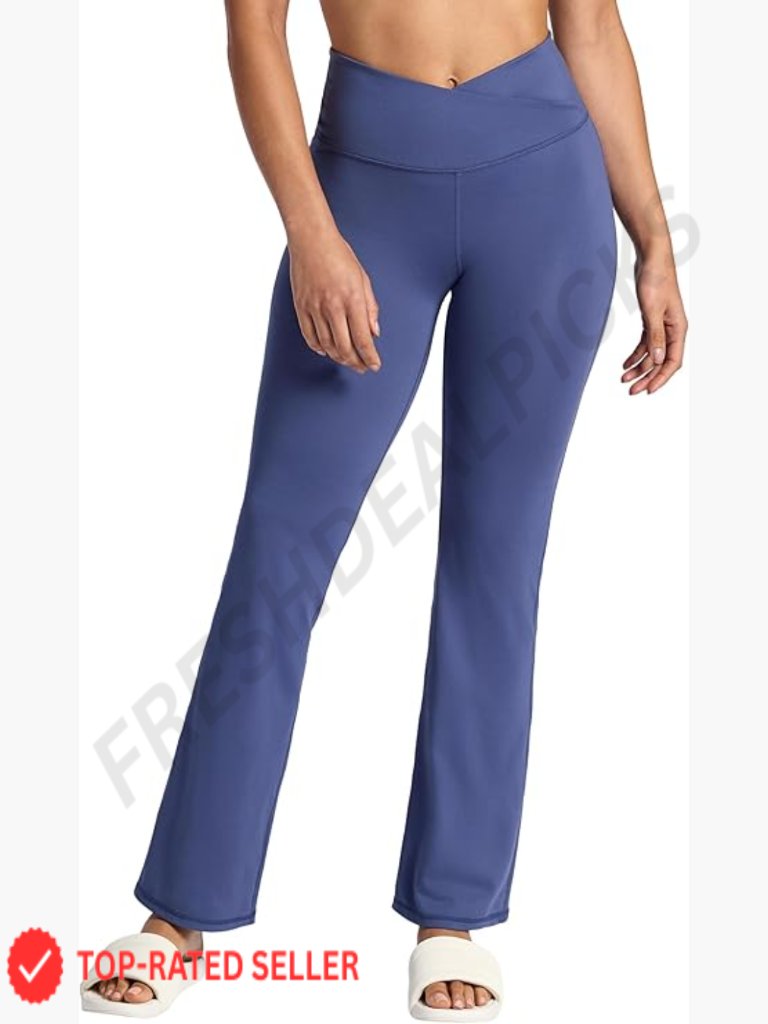 Flared Crossover Waistband Yoga Pant Slim Fit 31" Inseam Moisture Wicking